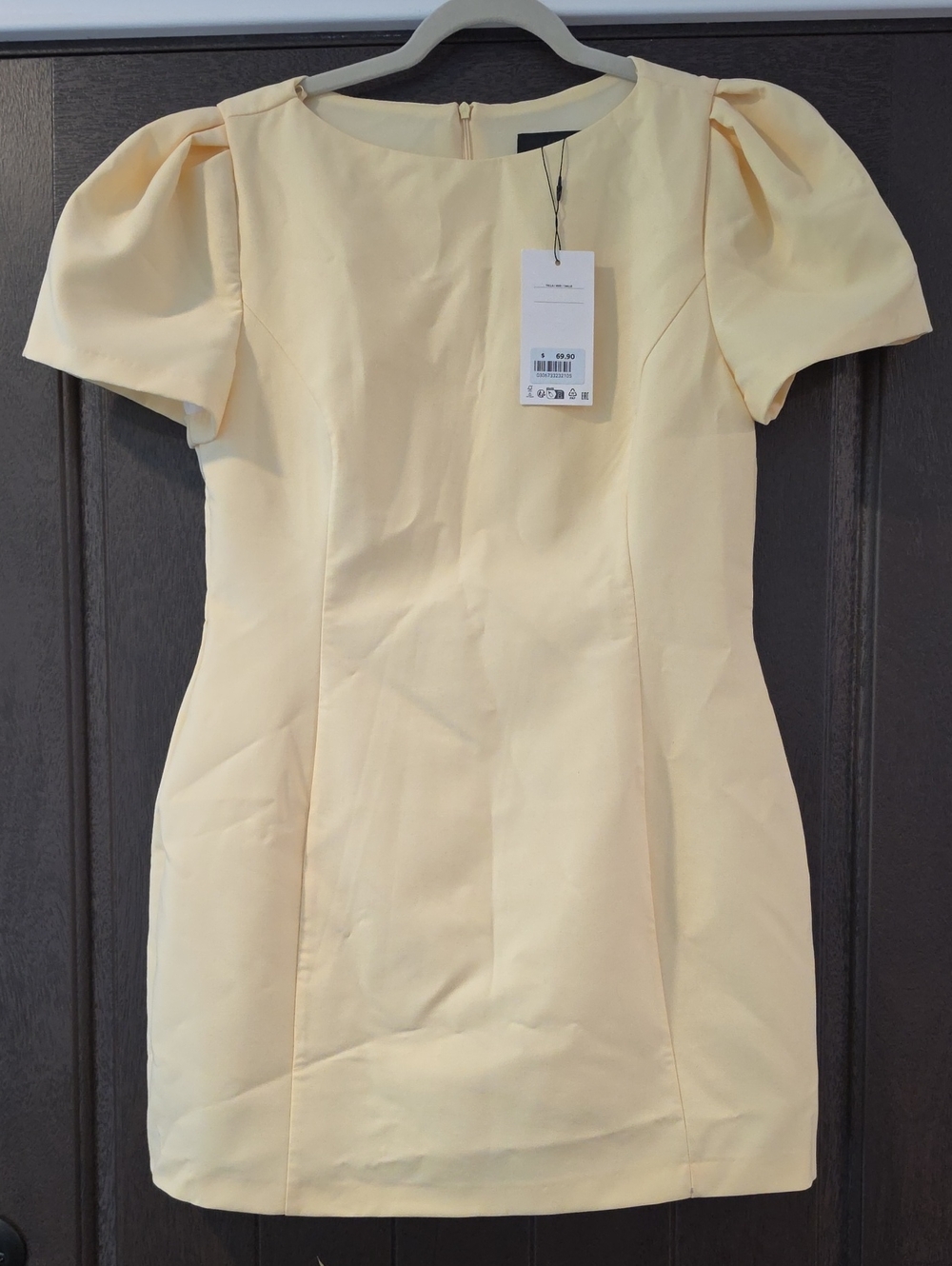 Zara Light Yellow Puff Sleeve Sheath Dress